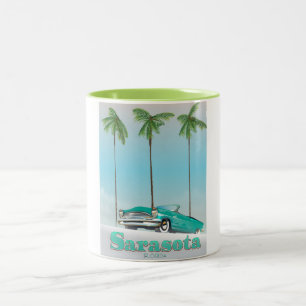 Caneca De Café Em Dois Tons Cartaz de viagem estilo vintage de Sarasota Flórid