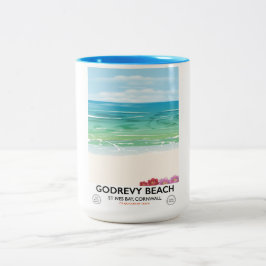 Caneca De Café Em Dois Tons Cartaz de viagem Godrevy Beach St Ives Bay, Cornwa