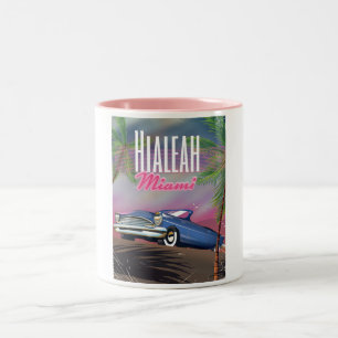 Caneca De Café Em Dois Tons Cartaz de viagem Hialeah Flórida EUA anos 80