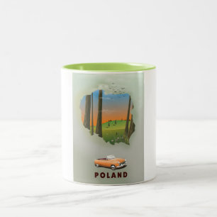 Caneca De Café Em Dois Tons Cartaz de viagem ilustrado da Polônia.