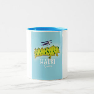 Caneca De Café Em Dois Tons Cartaz de viagem ilustrado do mapa da Grécia Halki