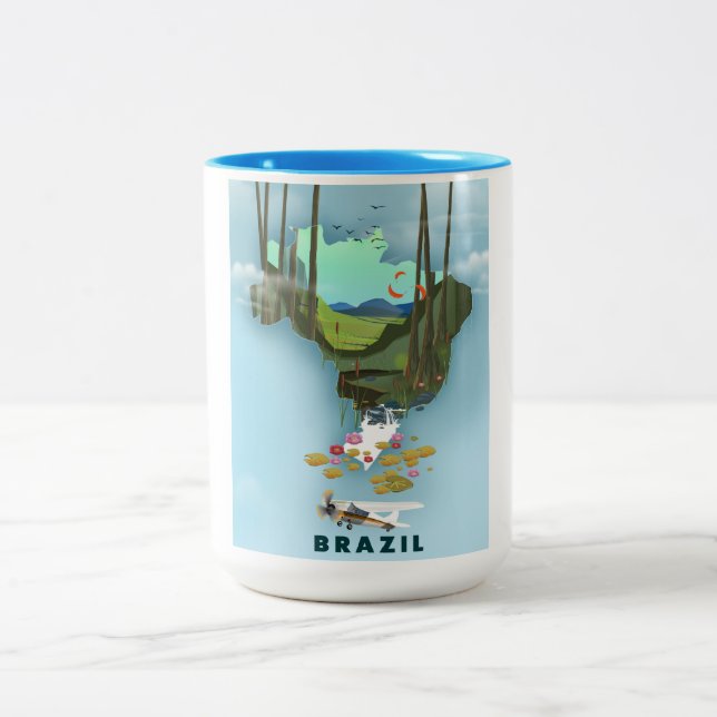 Caneca De Café Em Dois Tons cartaz de viagem ilustrado mapa do Brasil (Centro)