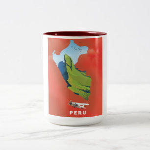 Caneca De Café Em Dois Tons cartaz de viagem ilustrado mapa do Peru