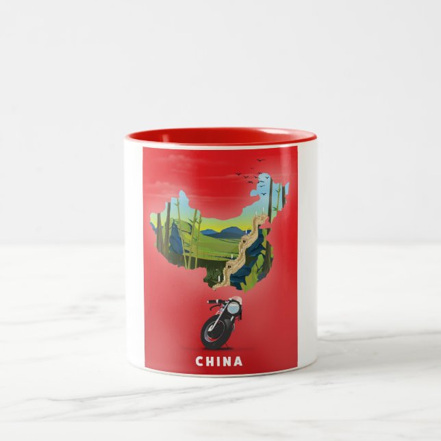 Caneca De Café Em Dois Tons cartaz de viagem mapa ilustrado da China (Centro)