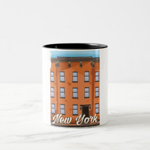 Caneca De Café Em Dois Tons cartaz de viagem New York Brownstone em desenho an