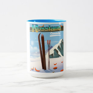 Caneca De Café Em Dois Tons Cartaz de viagem Rossland Canadá.