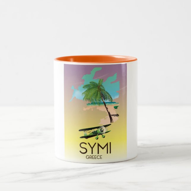 Caneca De Café Em Dois Tons Cartaz de viagem Symi Grécia (Centro)