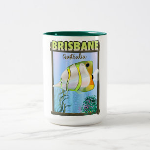 Caneca De Café Em Dois Tons Cartaz de viagem tropical de Brisbane Austrália