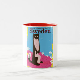 Caneca De Café Em Dois Tons Cartaz de viagem vintage da Suécia em desenho anim