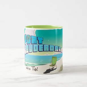 Caneca De Café Em Dois Tons Cartaz de viagem vintage de Fort Lauderdale