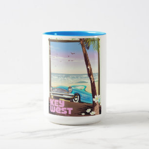 Caneca De Café Em Dois Tons cartaz de viagem vintage de key west florida