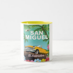 Caneca De Café Em Dois Tons Cartaz de viagem vintage San Miguel El Salvador