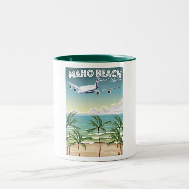 Caneca De Café Em Dois Tons Cartaz do avião da Praia de Maho Saint Martin (Centro)
