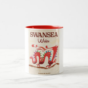 Caneca De Café Em Dois Tons cartaz do dragão de Swansea País de Gales