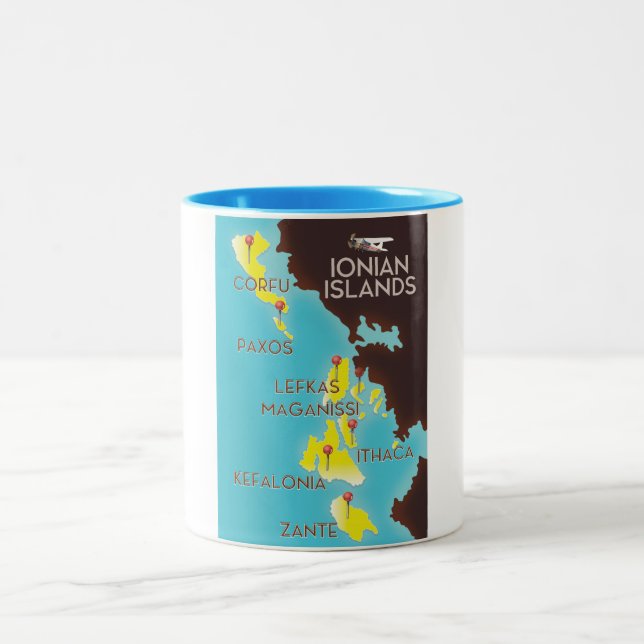Caneca De Café Em Dois Tons Cartaz do mapa das Ilhas Jônicas. (Centro)