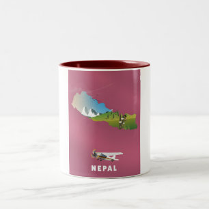 Caneca De Café Em Dois Tons cartaz do mapa ilustrado do Nepal