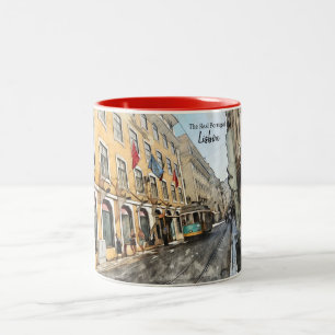 Caneca De Café Em Dois Tons Cartaz do Tram em Lisboa