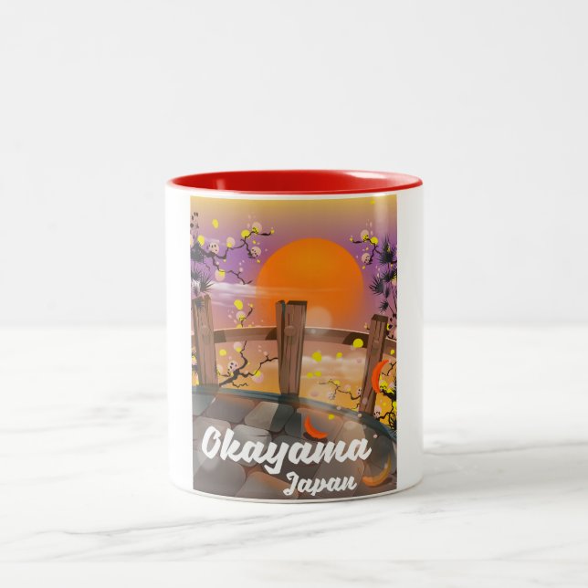 Caneca De Café Em Dois Tons Cartaz japonês das flores de Okayama. (Centro)