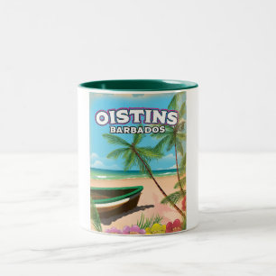 Caneca De Café Em Dois Tons Cartaz vintage da praia de Oistins Barbados