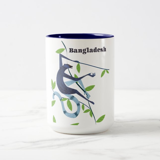 Caneca De Café Em Dois Tons Cartaz vintage de férias do macaco de Bangladesh (Centro)