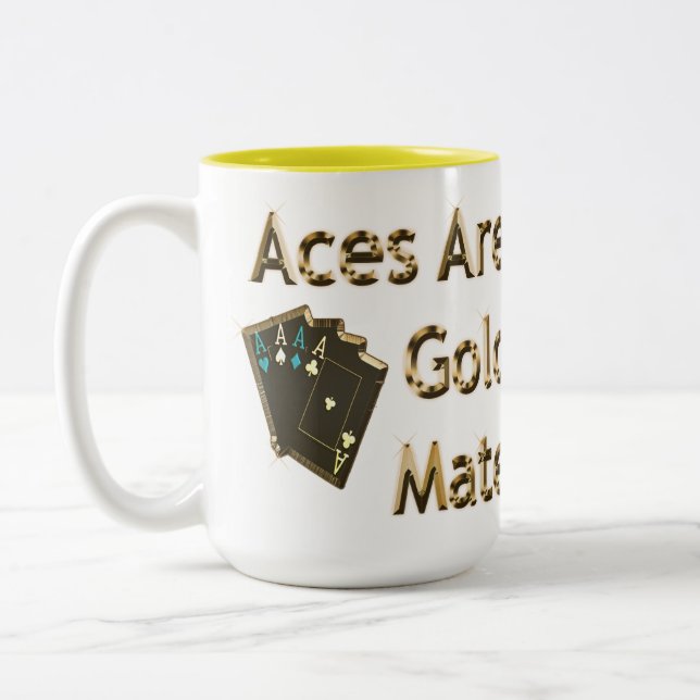Caneca De Café Em Dois Tons Cartões de pôquer de acesso Dourado, (Esquerda)