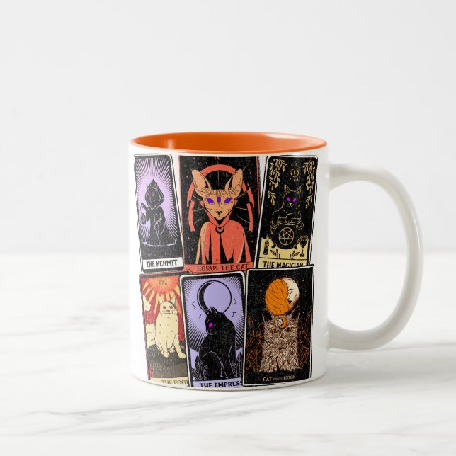 Caneca De Café Em Dois Tons Cartões de Tarô Cat. Imperatriz de Halloween. Herm (Direita)
