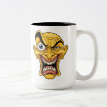 Cartoon Amarelo Louco Face Café Mug - Presente Eng