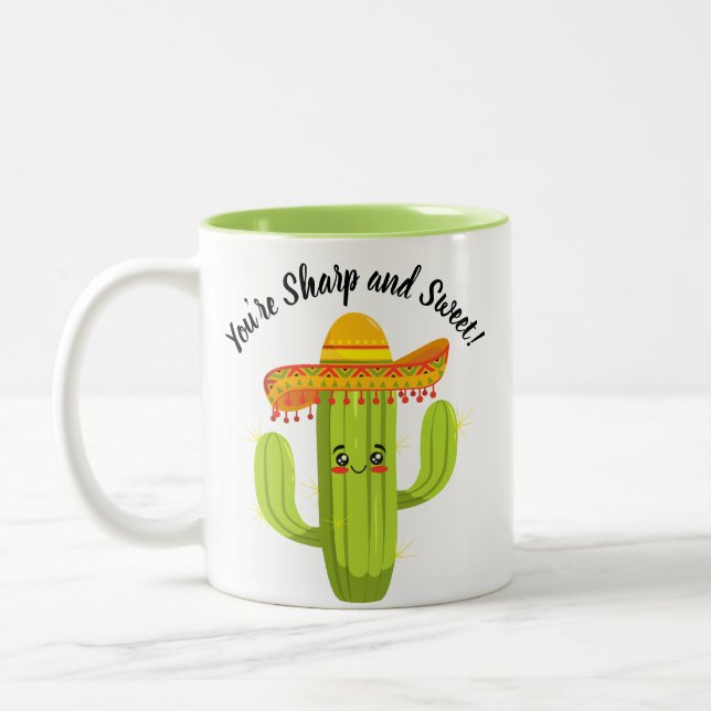 Caneca De Café Em Dois Tons Cartoon bonito Cactus você é afiado e doce (Esquerda)