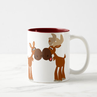 Caneca De Café Em Dois Tons Cartoon bonito Moose Casal apaixonado