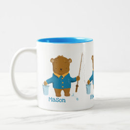 Caneca De Café Em Dois Tons Cartoon Bonito Pescar Urso Castanho Miúdo