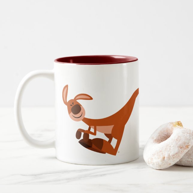 Caneca De Café Em Dois Tons Cartoon Bonito Pulando Kangaroo (Com Donut)