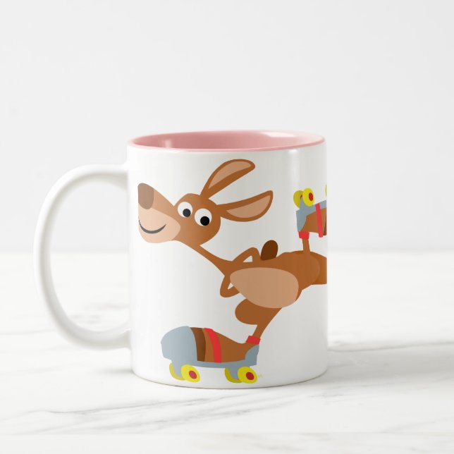 Caneca De Café Em Dois Tons Cartoon Bonito Skating Kangaroo Mug (Esquerda)
