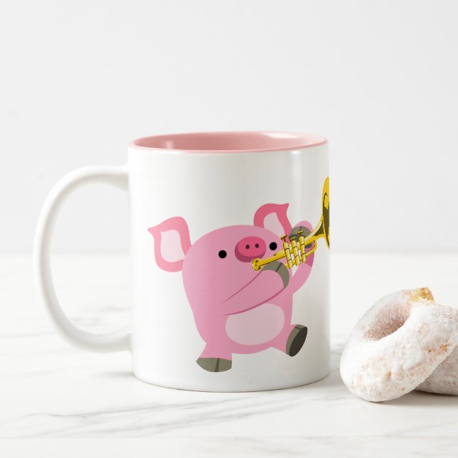 Caneca De Café Em Dois Tons Cartoon Bonito Tocando Tumpete (Com Donut)