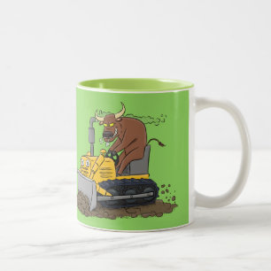 Caneca De Café Em Dois Tons Cartoon buldozer engraçado