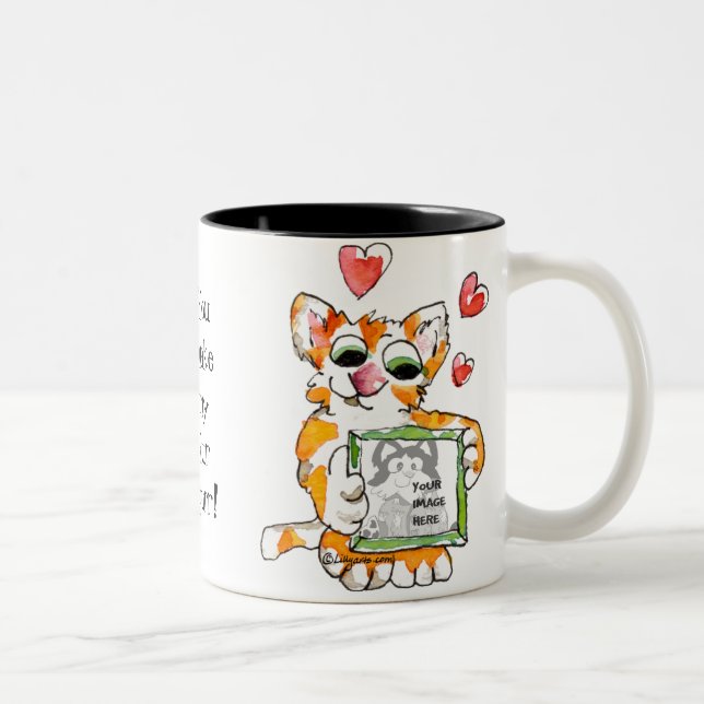 Caneca De Café Em Dois Tons Cartoon Cat Love Heart Mug Personalizado (Direita)