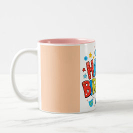 Caneca De Café Em Dois Tons "Cartoon Colorida Feliz Aniversário com Nuvens e S