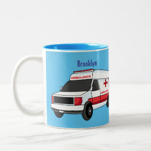 Caneca De Café Em Dois Tons Cartoon de ambulância vermelha