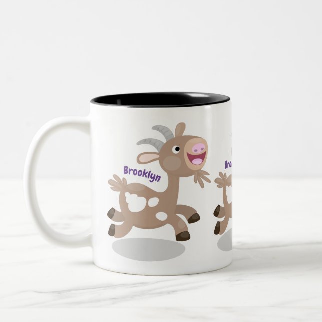 Caneca De Café Em Dois Tons Cartoon de cabra feliz e bonito (Esquerda)