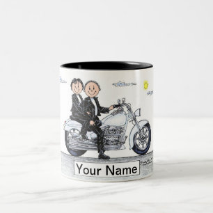 Caneca De Café Em Dois Tons Cartoon de Casal de motocicleta por PrintedPerfect