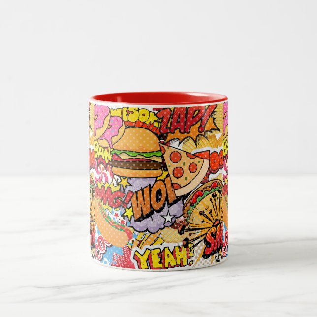 Caneca De Café Em Dois Tons Cartoon de comida (Centro)