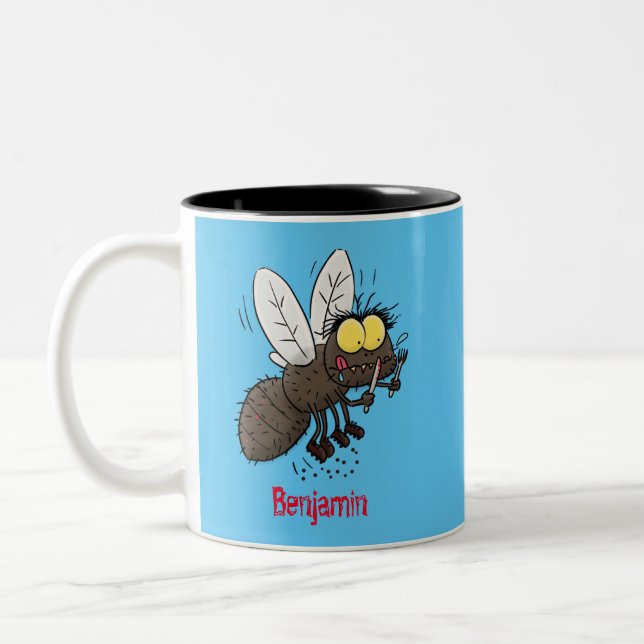 Caneca De Café Em Dois Tons Cartoon de insetos com mosca espinhenta (Esquerda)