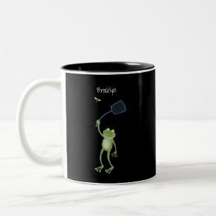 Caneca De Café Em Dois Tons Cartoon de mosca verde-sapo engraçado