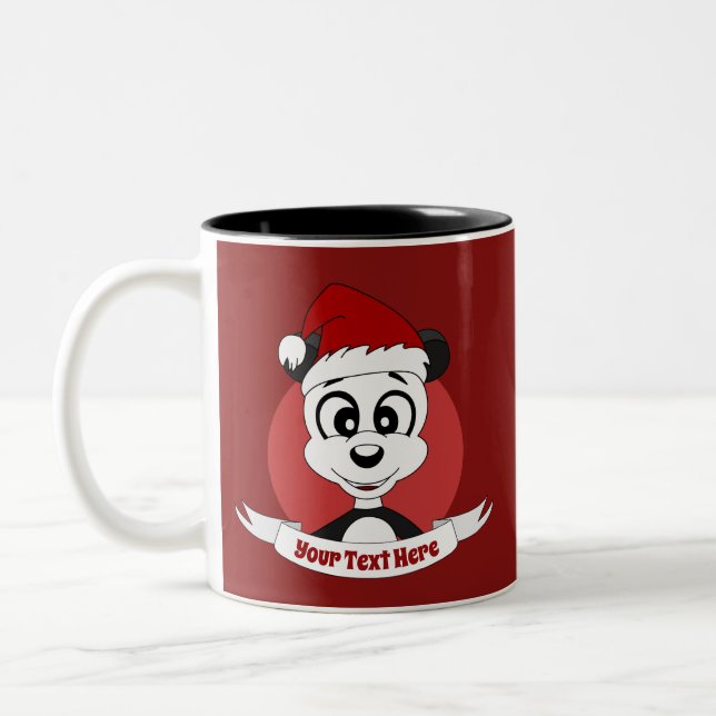 Caneca De Café Em Dois Tons Cartoon de Natal com ursinho panda bonitinho (Esquerda)