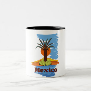 Caneca De Café Em Dois Tons Cartoon de palmeira mexicano vintage