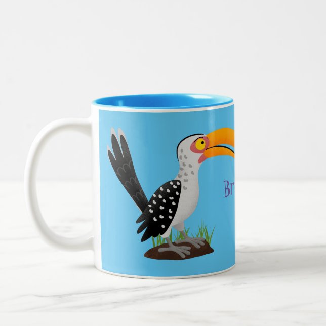 Caneca De Café Em Dois Tons Cartoon de pássaros-de-bico-amarelo engraçado (Esquerda)