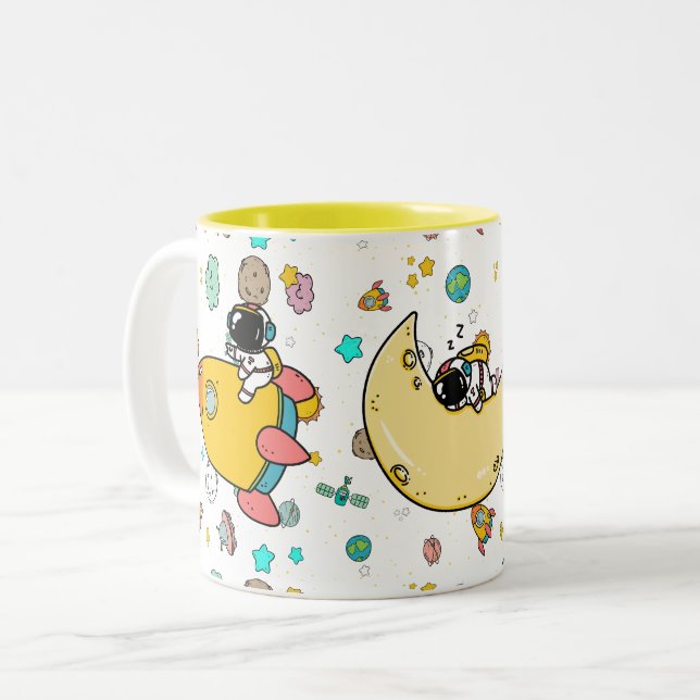 Caneca De Café Em Dois Tons Cartoon espacial astronauta (Frente Esquerda)