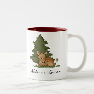 Caneca De Café Em Dois Tons Cartoon Fawn Deer Art Desenhando Floresta Natureza