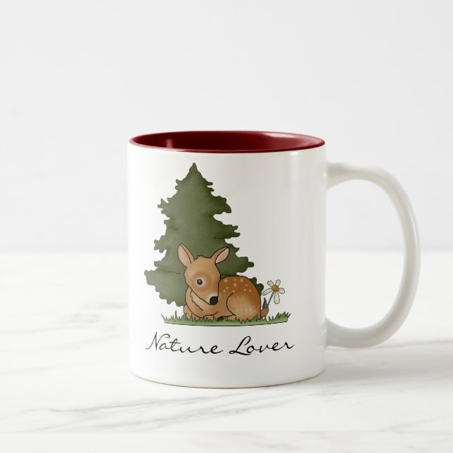 Caneca De Café Em Dois Tons Cartoon Fawn Deer Art Desenhando Floresta Natureza (Direita)