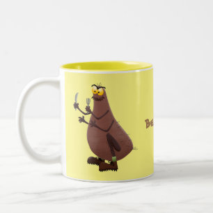 Caneca De Café Em Dois Tons Cartoon feio e faminto