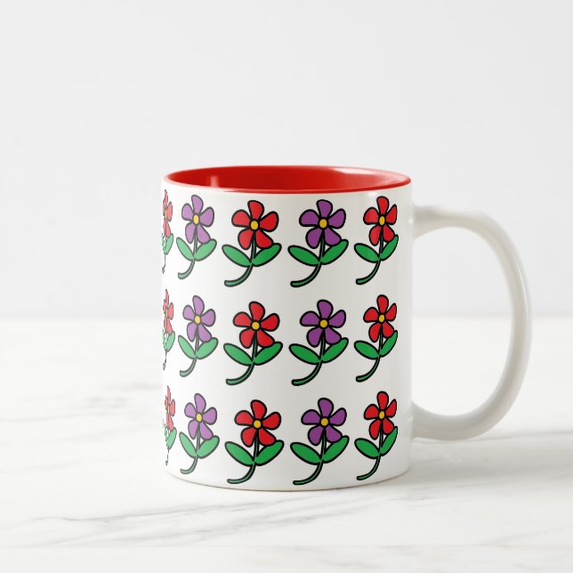 Caneca De Café Em Dois Tons Cartoon Flowers Pattern (Direita)